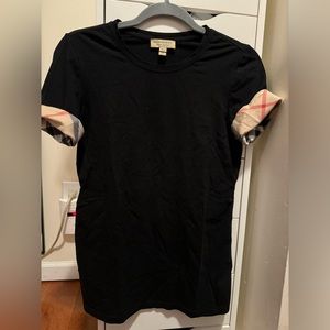 Black Burberry Brit short sleeve shirt with Burberry design on sleeves